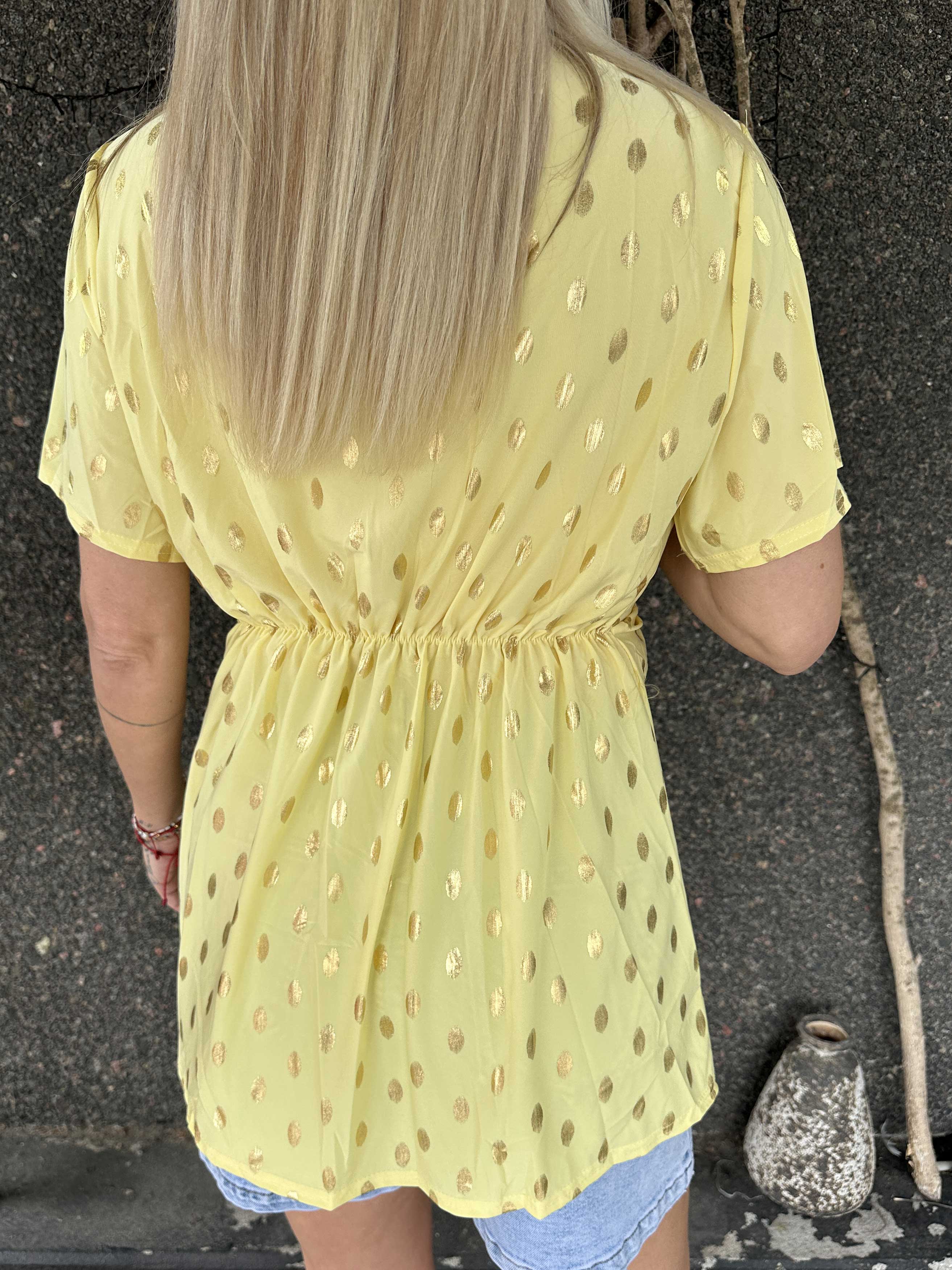 Molly Dot Shirt - Elastisk blue med fin knudedetalje foran